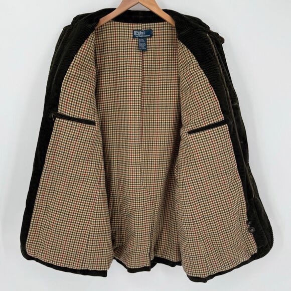 Polo Ralph Lauren Corduroy Leather Hunting Safari Sportsman Jacket Green Men XXL - Picture 3 of 7